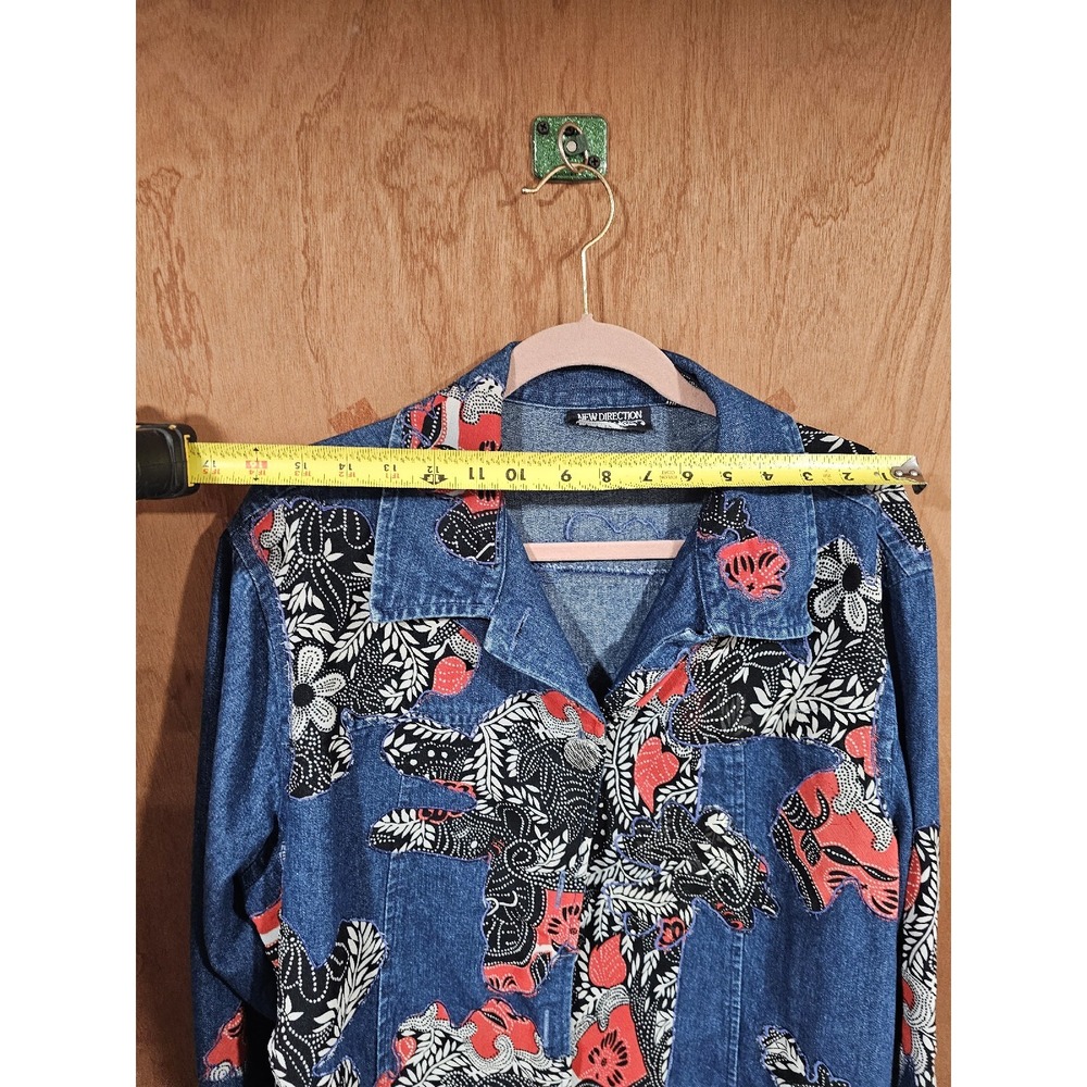 New Direction Women's Embroidered Floral Button Front Long Sleeve Denim Shirt - Picture 8 of 14